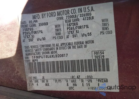 1999 Ford Expedition Eddie Bauer/Xlt from USA, damaged, VIN 1FMPU18L6XLB20817